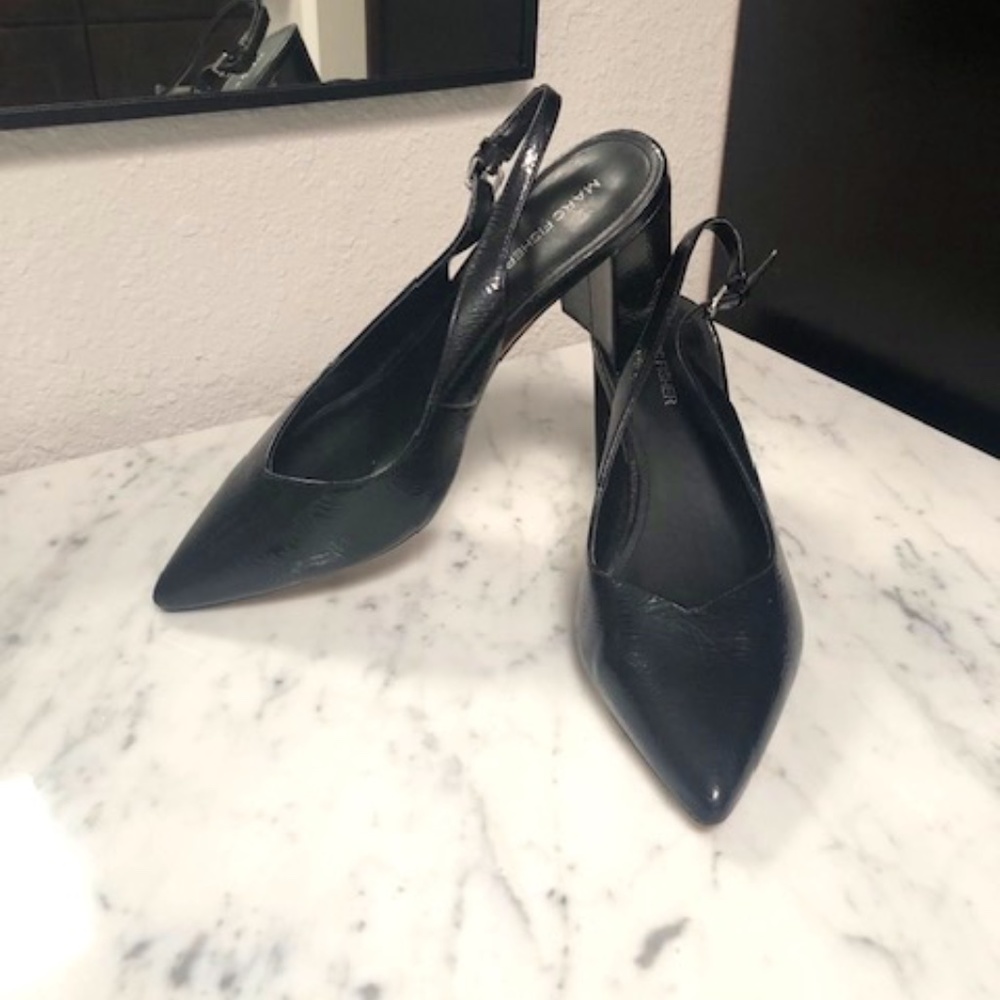 Marc Fisher black vegan leather block heel shoes size 10